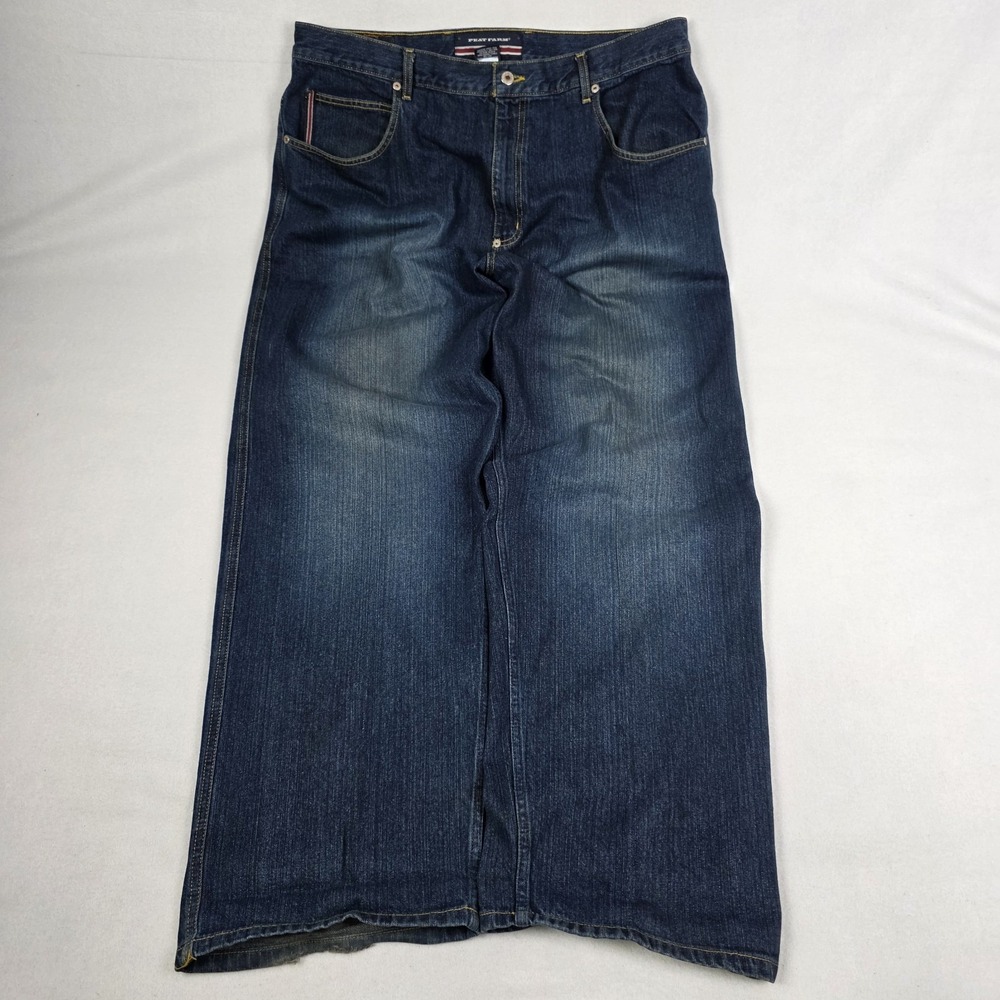 Vintage Y2k Phat Farm Baggy Jeans Mens 42x32 Blue Wide Leg Skater Distressed